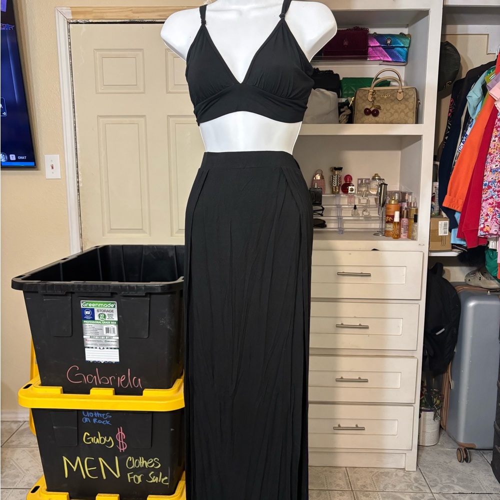 Black Two-Piece Maxi Skirt Set
